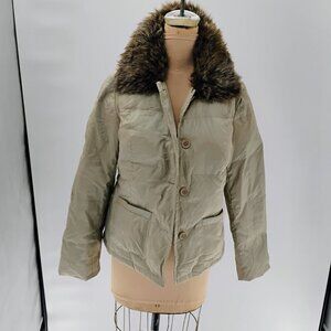 Ann Taylor Loft Beige Down Puffer Jacket - Size S Petite down feathers coat fur